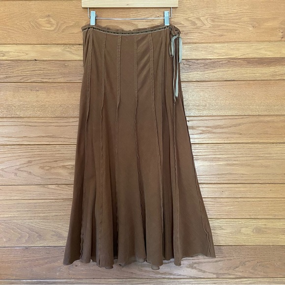 Y2K U-tility brown corduroy tie waist fairycore maxi skirt - Picture 1 of 4